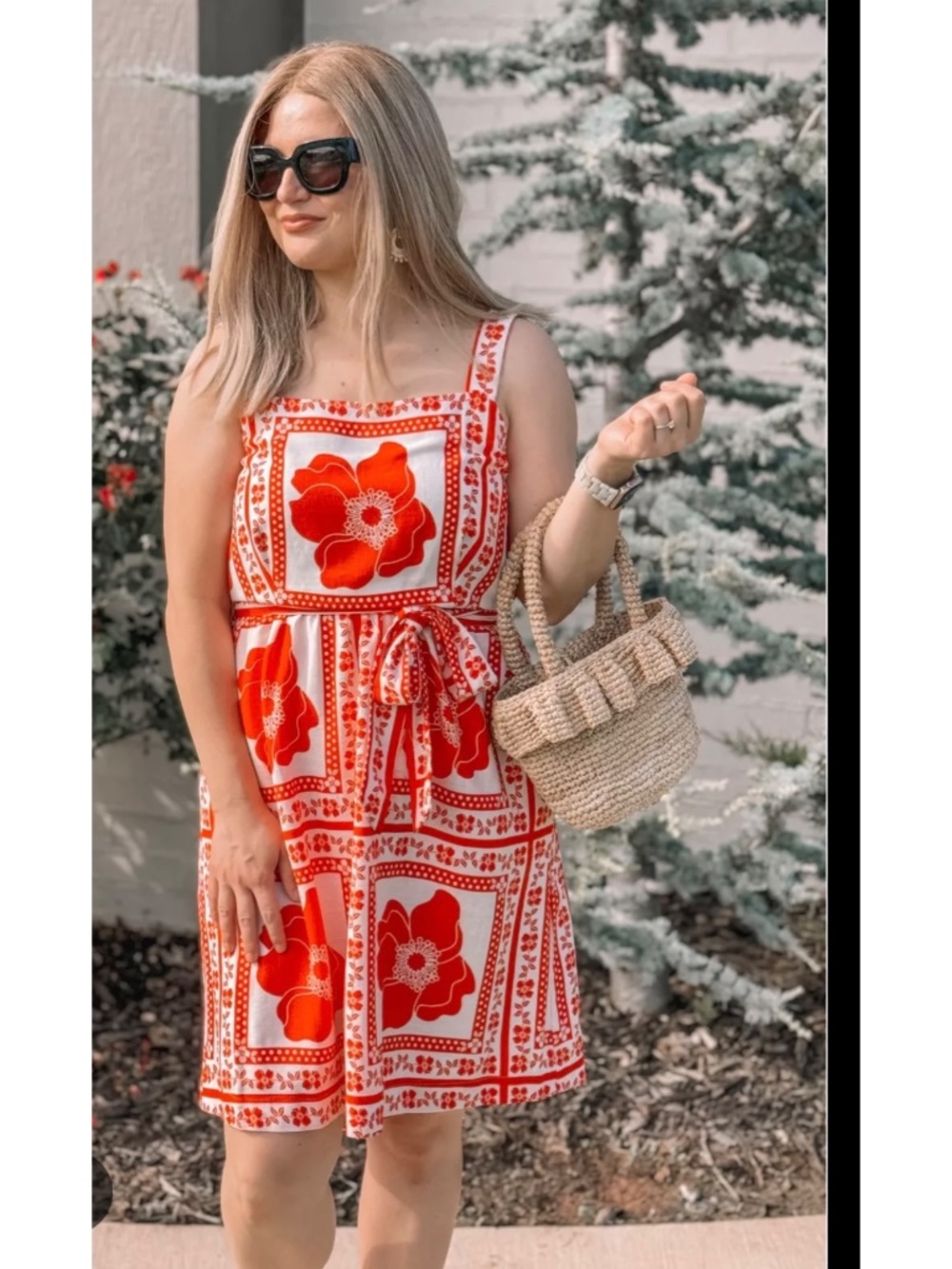 Draper James RSVP NWT Squareneck  Red & Ivory Belted Linen Dress w/ Pockets, L